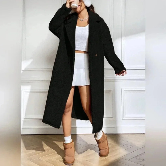 Lapel Neck Double Button Teddy Coat - Picture 4 of 6